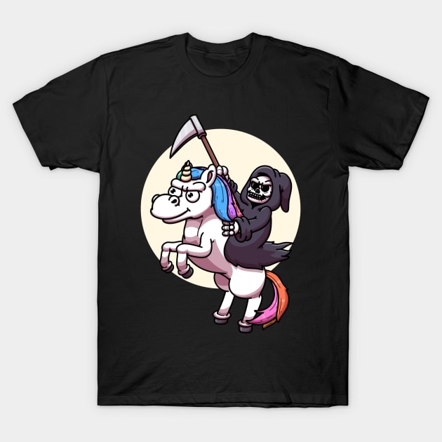 Grim Reaper Riding Unicorn Night Edition T-Shirt by TheMaskedTooner